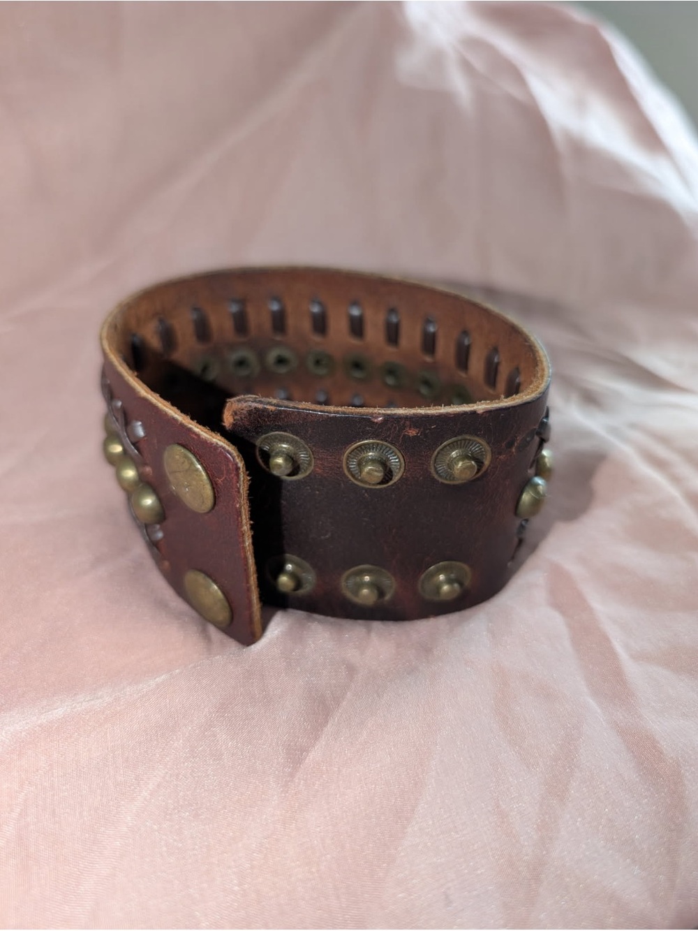 Othr Brown Leather Studded Cuff Bracelet with Brass Accents